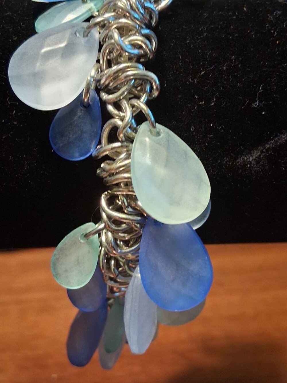 Early 2000s Sea‑Glass Style Charm Bracelet – Blue + Frosted Drops